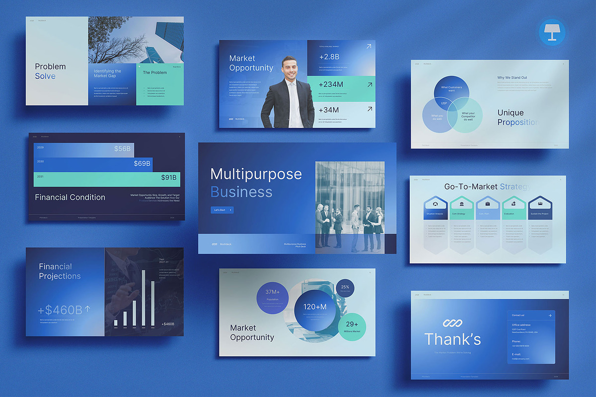 Multipurpose Business Pitch Deck, a Presentation Template by Pixslides (Photo 1 of 6)