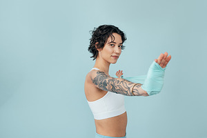 Woman with stretching band