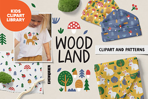 Woodland Animals Clipart & Patterns, an Animal Illustration by Ejevyaka