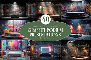 40 Graffiti Podium Mockups, a Background Graphic by Incomelion