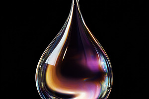 A close-up of a single, iridescent water droplet suspended in mid-air against a, a Photo by Textures & Backgrounds