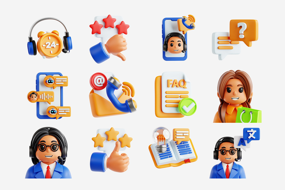 Customer Support 3D Icon Set, an Object 3D Model by Eklip Studio (Photo 1 of 3)