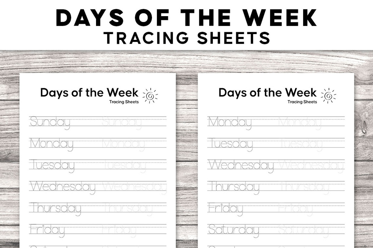 Days Of The Week Tracing Sheet, a Stationery Template by Graphicsnext (Photo 1 of 3)