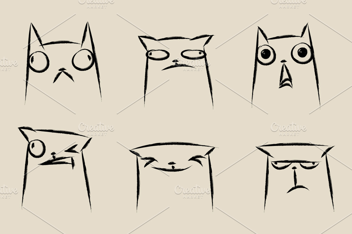 Set of cats emotions. Cats faces., an Illustration by DeShoff Art (Photo 1 of 2)