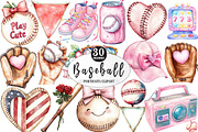 Retro Girly Baseball Clipart Sublima, an Illustration by Watercolor design (Thumbnail 1 of 4)