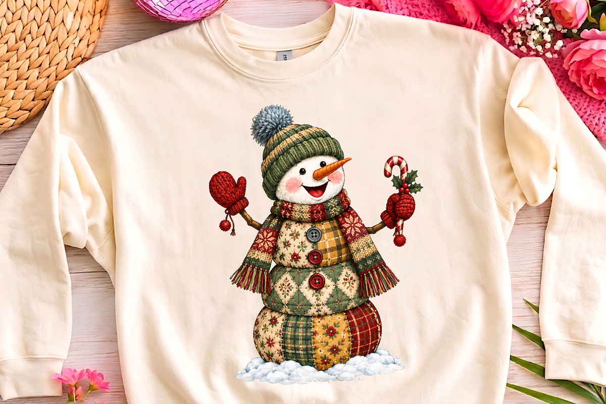 Patchwork Snowman Christmas Png Art, a Seasonal Illustration by CrexoraLab (Photo 3 of 4)