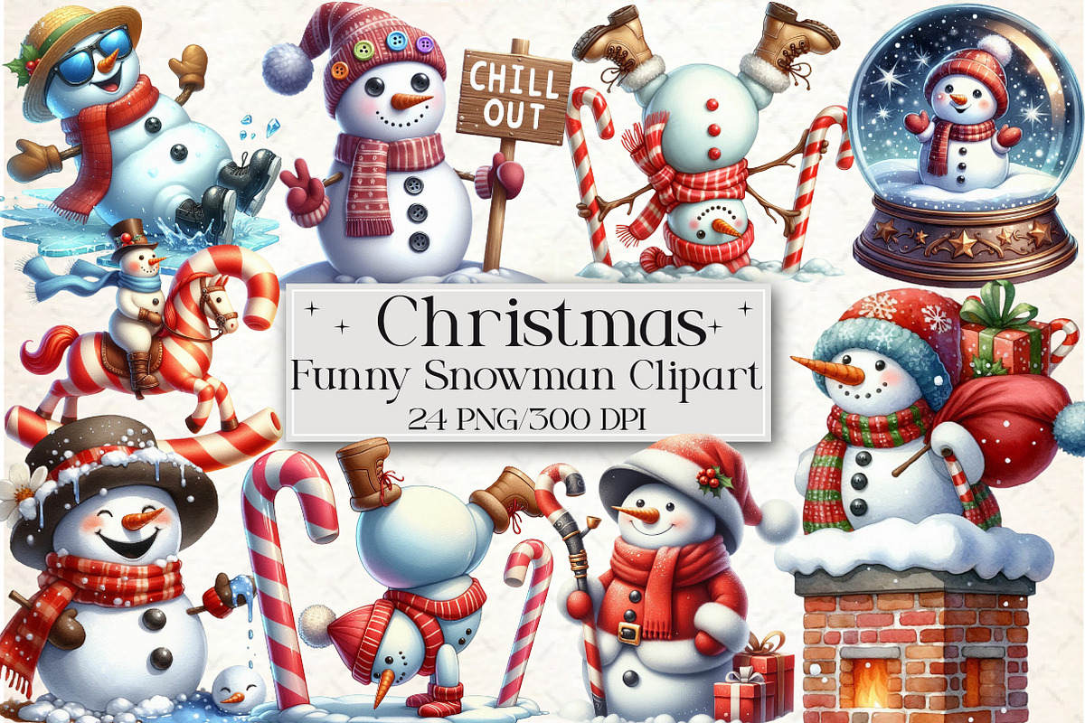 Funny Christmas Snowman Clipart Bund, an Illustration by Libby Wishes (Photo 1 of 6)