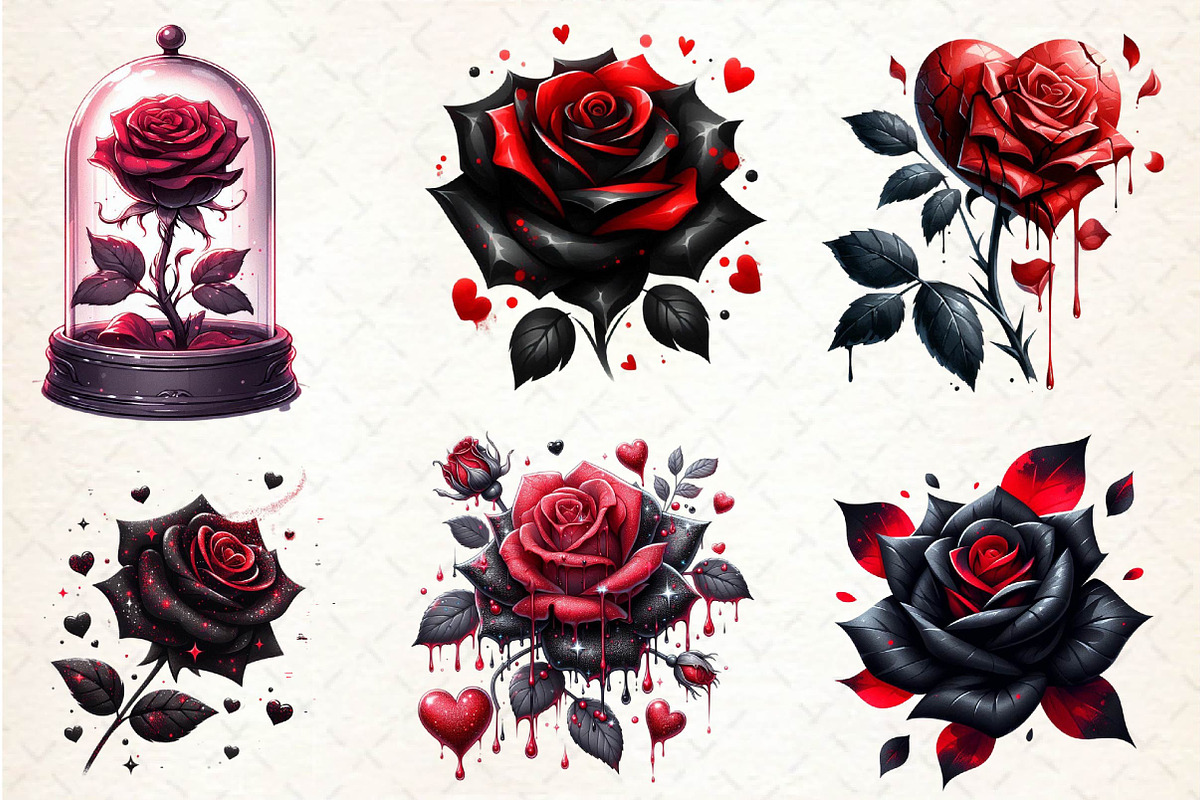 Watercolor Valentine Gothic Roses, an Illustration by CreationArt (Photo 2 of 5)