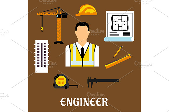 Engineer And Construction Flat Icons