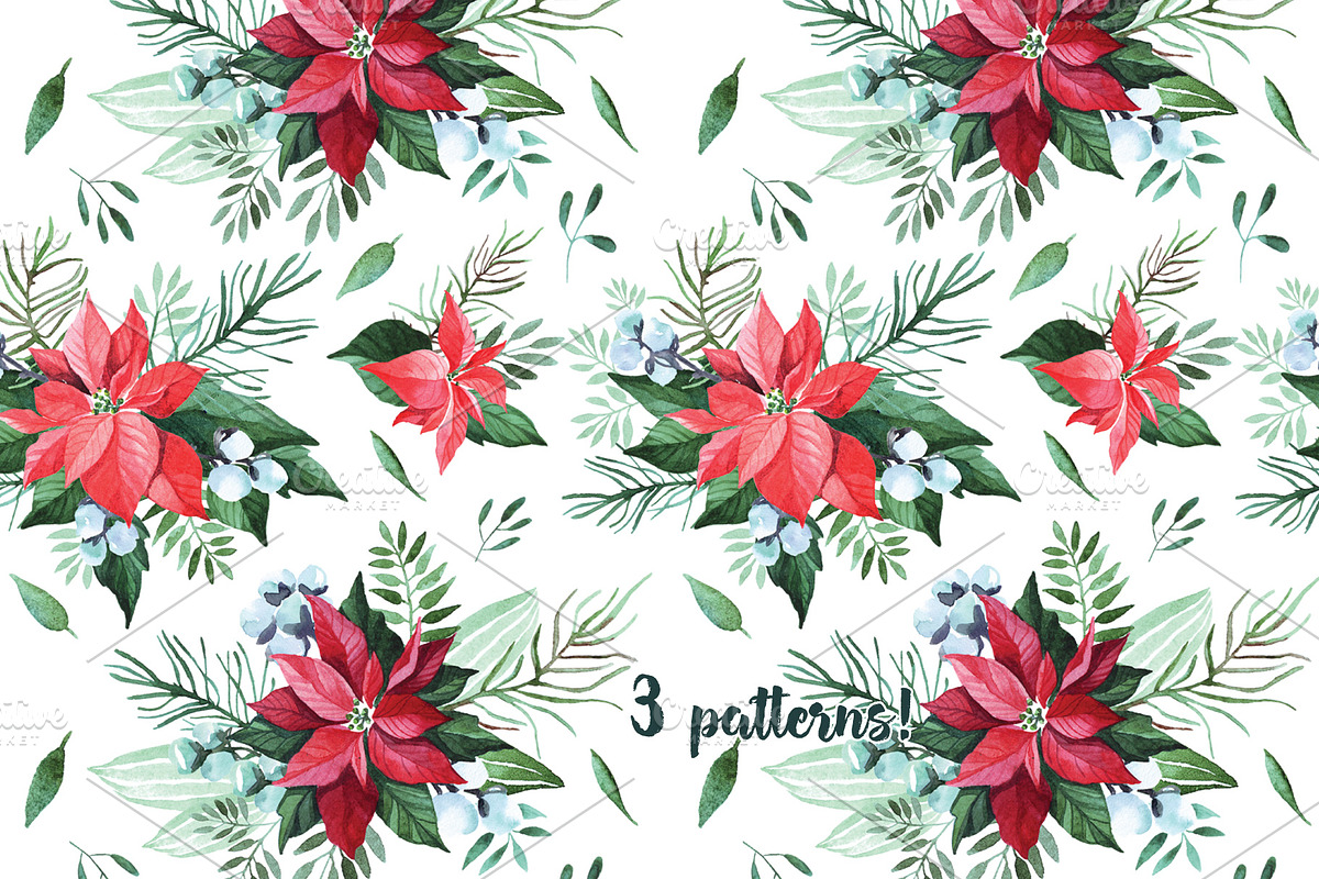 Watercolor Christmas flowers, a Decorative Illustration by YuliaBiser (Photo 10 of 10)