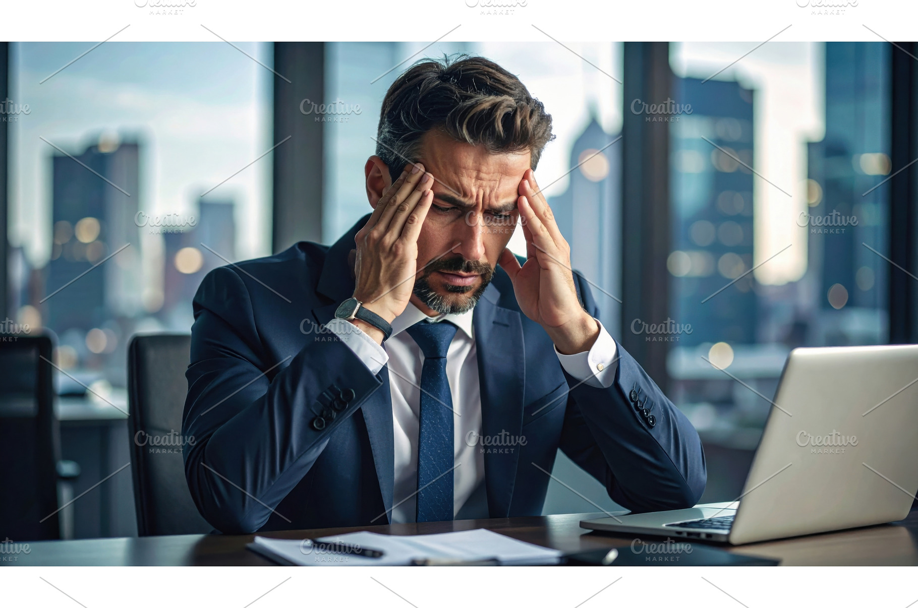 Stressed businessman in office, a Business Photo by Igor Tichonow
