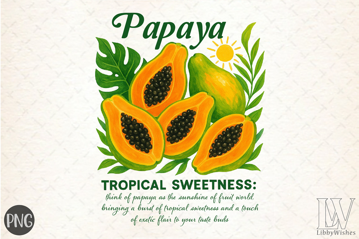 Papaya Tropical Sweetness PNG Design, an Illustration by Libby Wishes (Photo 1 of 6)