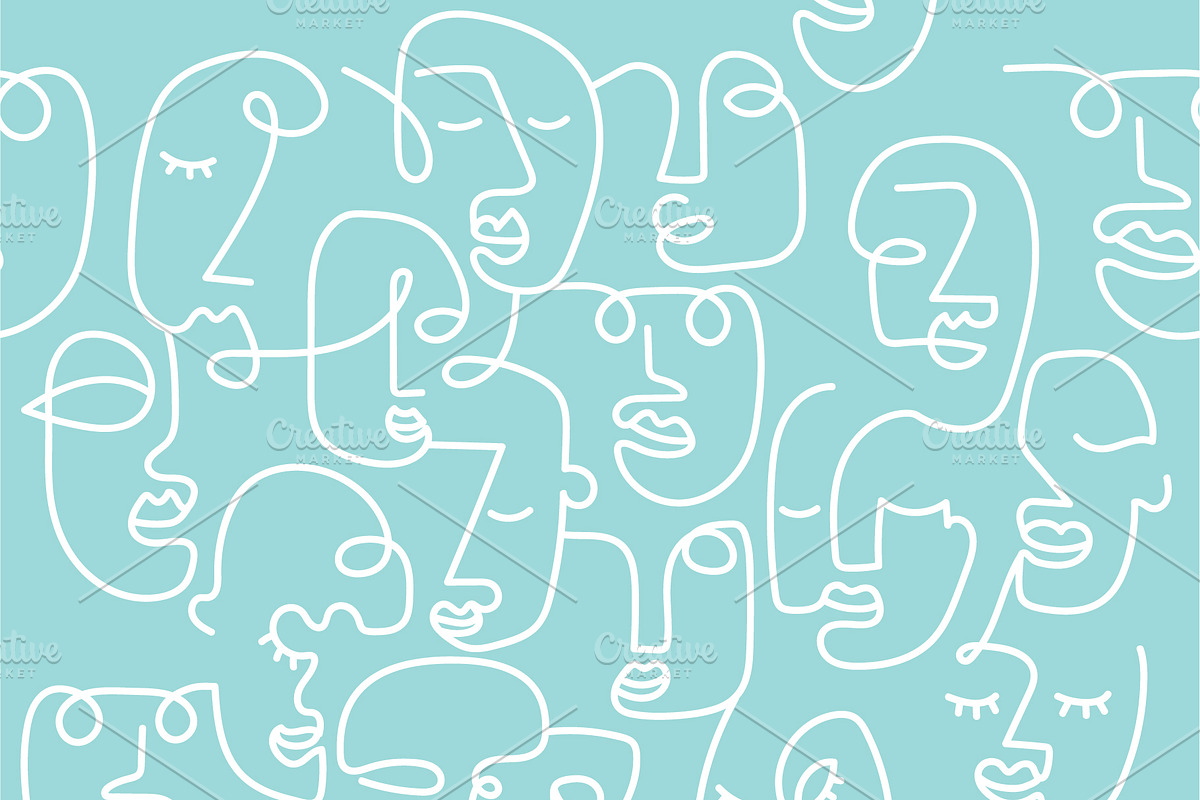 Outline hand drawn faces pattern eps, a Background Graphic by Mary P (Photo 1 of 3)