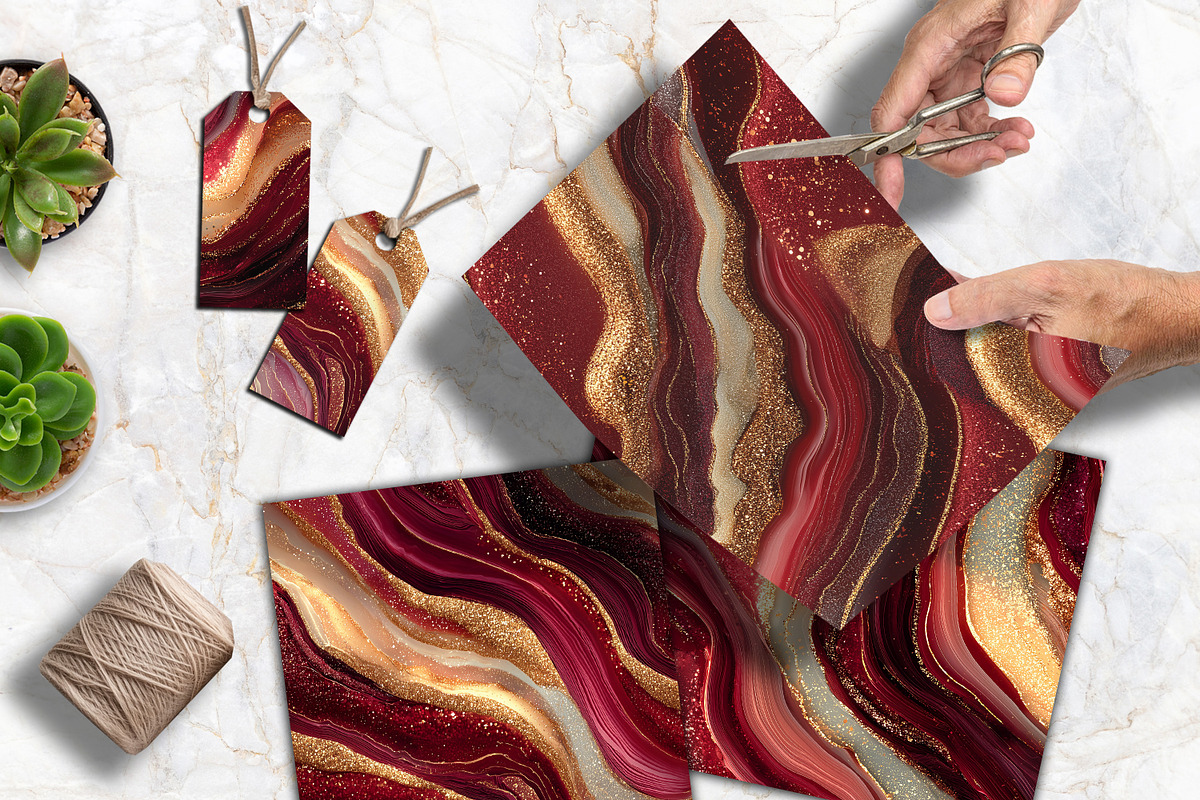Glitter Gold Ruby Red Agate Papers, a Background Graphic by V Design Creator (Photo 5 of 12)