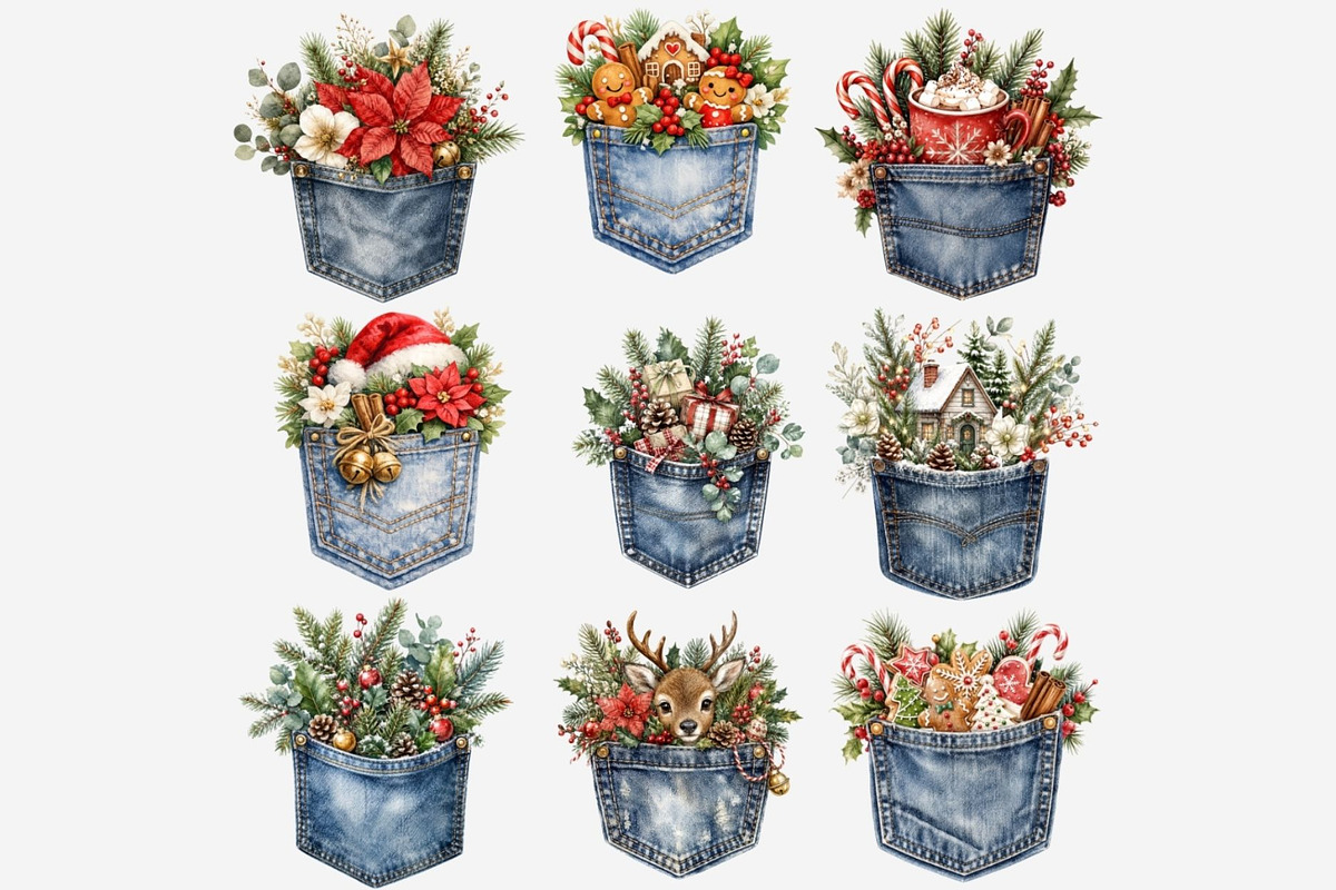 Christmas Denim Pocket Clipart, a Seasonal Illustration by Tanya Kart (Photo 6 of 9)