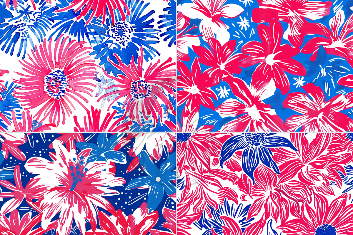 Preppy Red, White, Blue Flowers, a Pattern Graphic by Paper & Pattern Studio (Photo 6 of 8)
