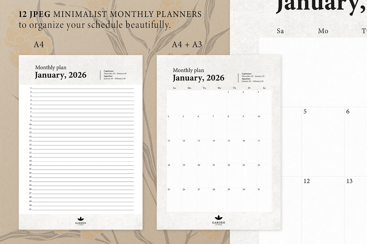 Elegant Calendar & Planner Set 2026, a Stationery Template by Garden in frame (Photo 6 of 8)