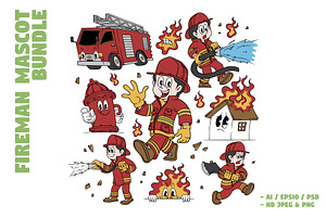 Firefighter Mascot Illustration Set, an Object Graphic by Judsart