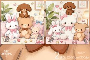 Cozy Day with Fluffy Friends, an Animal Illustration by yahu88studio