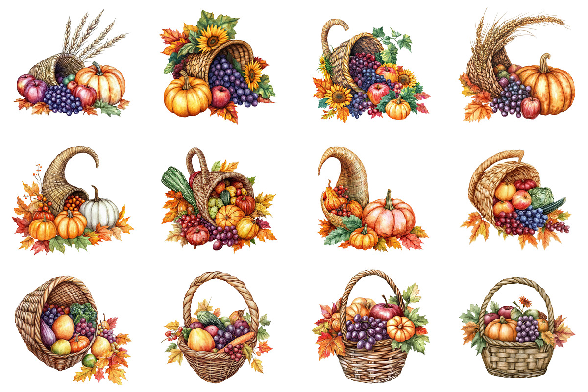 Watercolor Harvest Cornucopia, an Illustration by CitraGraphics (Photo 3 of 7)