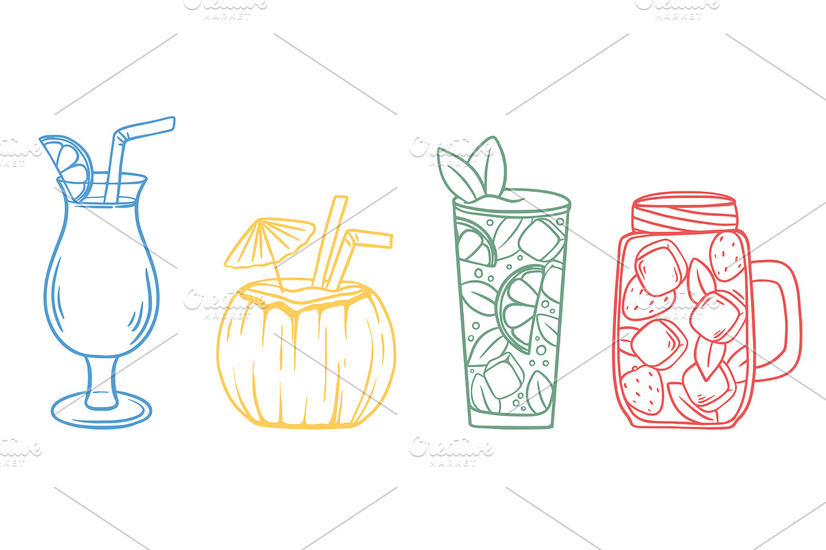Hand-drawn set of summer refreshing, a Food Illustration by Tati_Kli