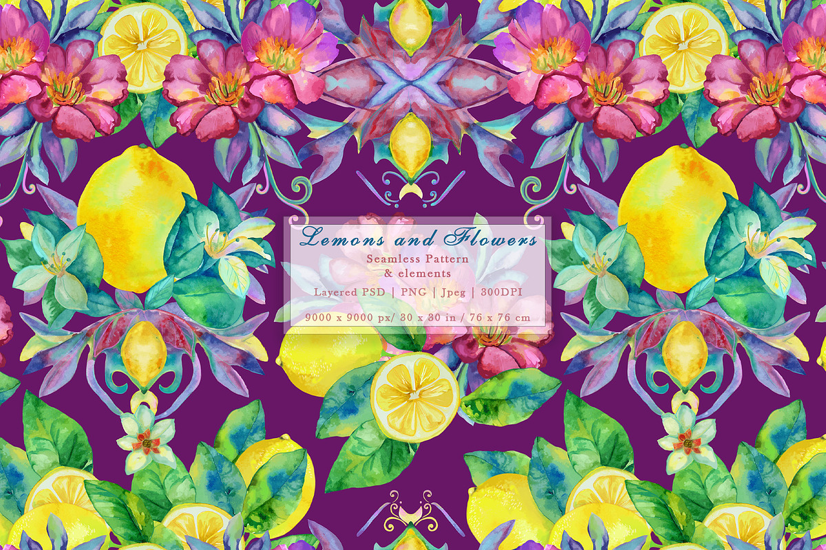 Lemons and Flowers pattern, a Pattern Graphic by Alena Lazareva (Photo 1 of 6)