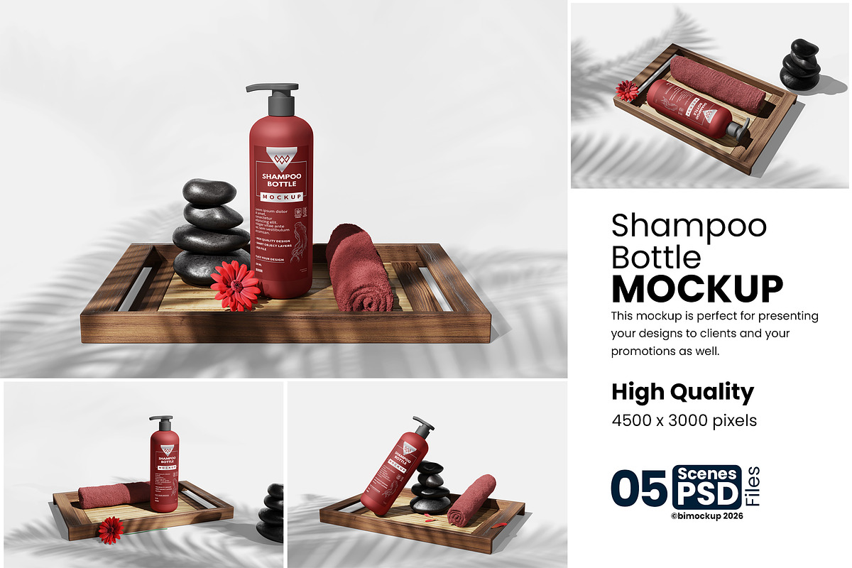 Shampoo Bottle Mockup Set, a Packaging Mockup by bimockup (Photo 1 of 6)