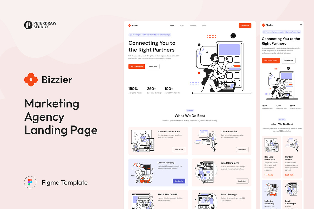 Marketing Agency Landing Page Figma, an UI Kit Template by peterdraw (Photo 1 of 3)