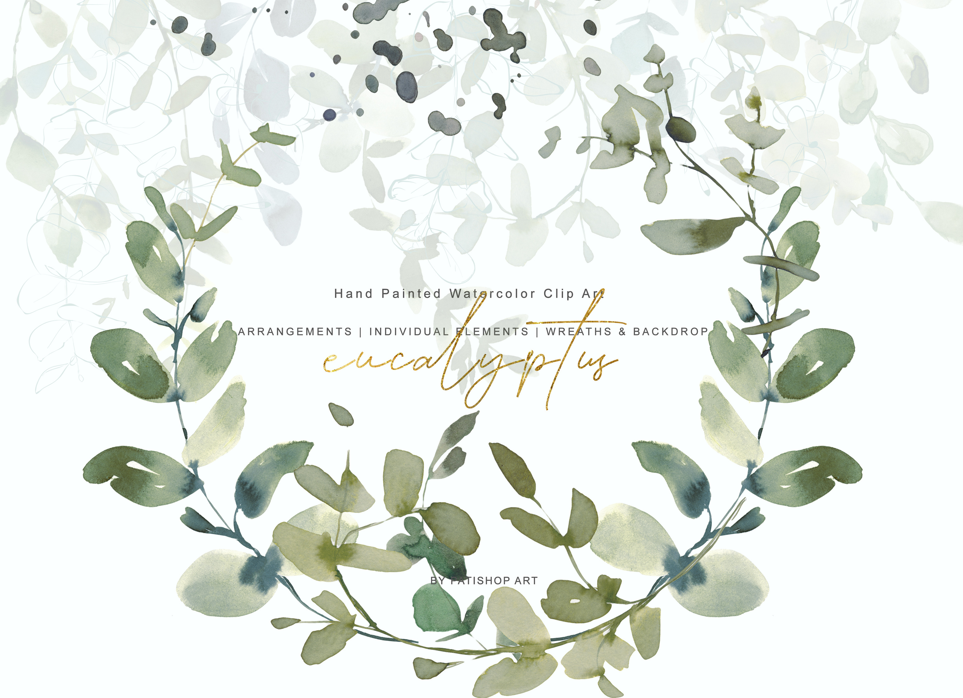 Watercolor Eucalyptus Clipart Set, an Illustration by Patishop Art