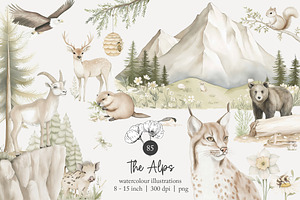 85 the Alps clip art, an Animal Illustration by Poppy Lane Studio