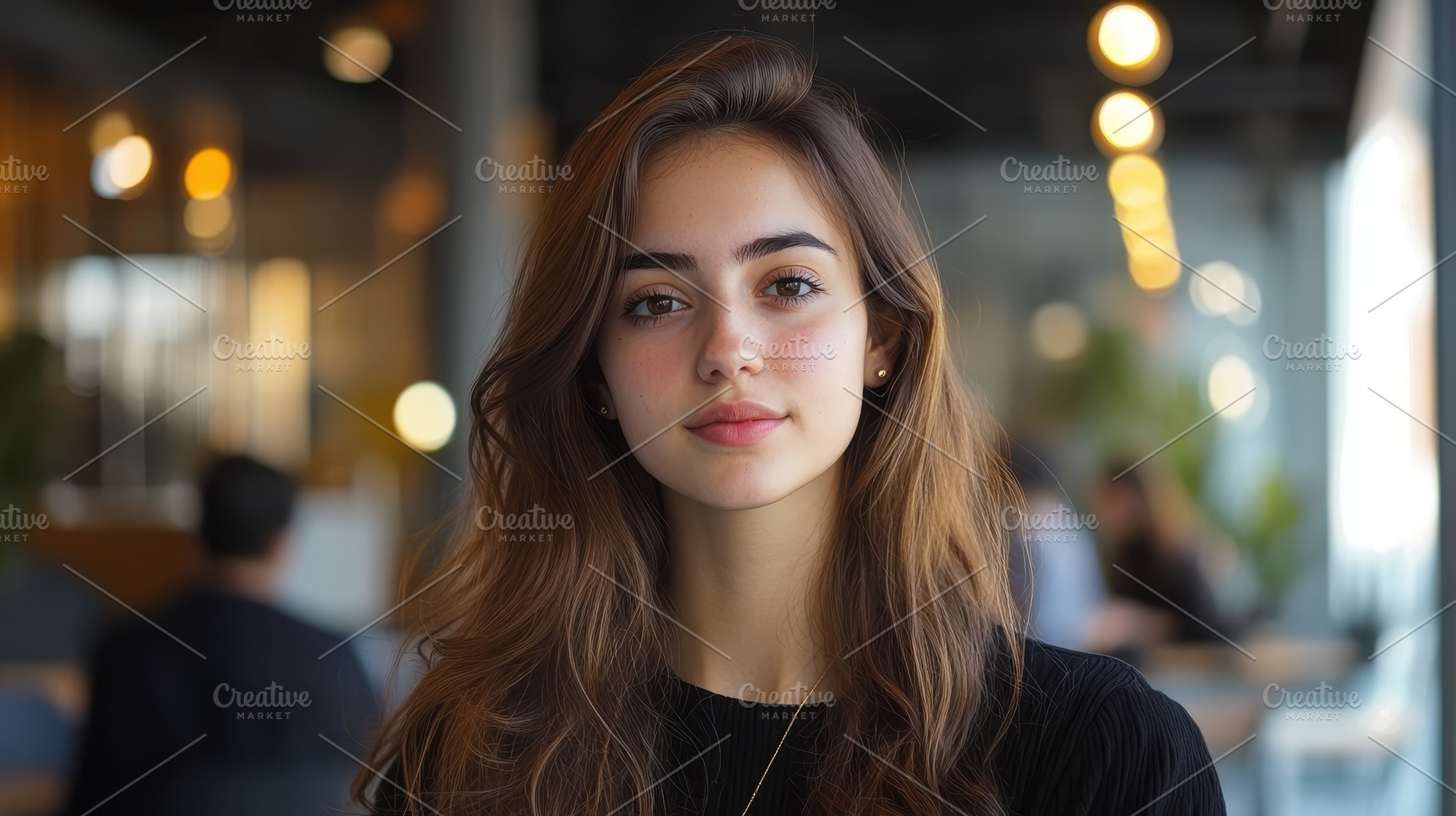 Portrait of a young woman with warm, a Photo by Pixeness Studio