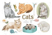 Watercolor Cats Сlipart, Funny Cats, an Object Graphic by ArtGiftsStudio (Thumbnail 1 of 4)