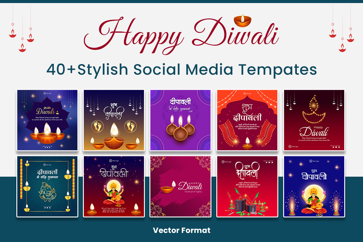 Happy Diwali Banner Bundle Pack, a Social Media Template by Creative Hatti (Photo 2 of 7)