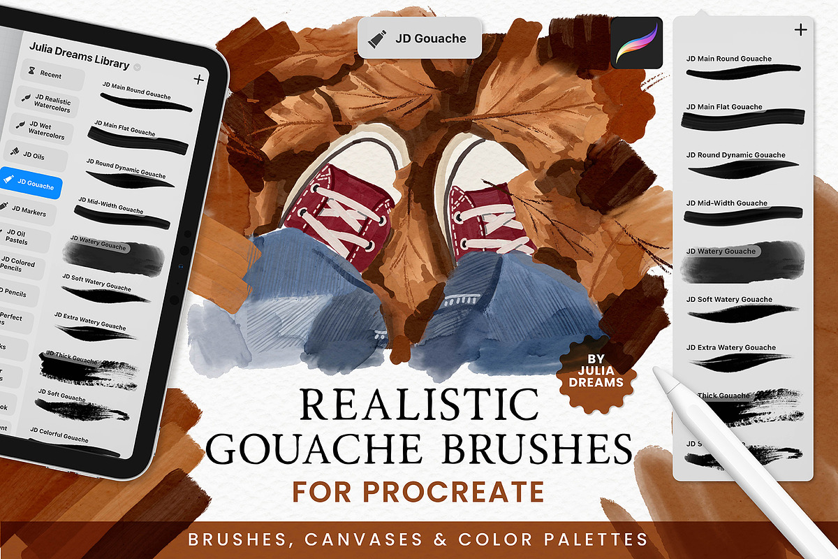 Realistic Gouache Procreate Brushes, a Brush Add-On by Julia Dreams (Photo 1 of 11)