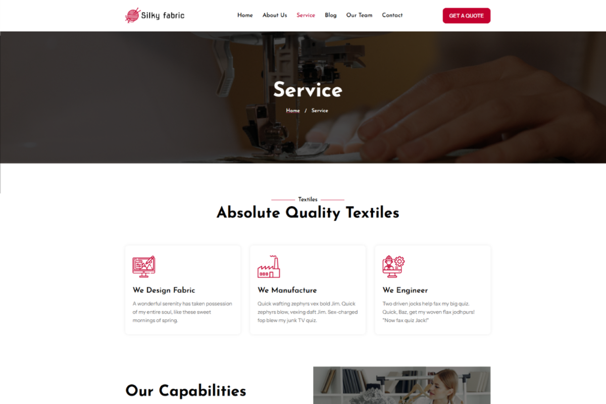 Silky-Fabric Textile Elementor Kit, a WordPress Template by Techeshta Solutions (Photo 6 of 6)
