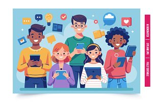 A diverse group of five friends are, an Illustration by Tanuart