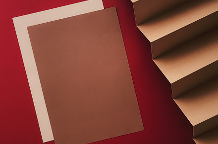 Beige and brown A4 papers as office stationery flatlay, luxury b, a Business Photo by Anneleven