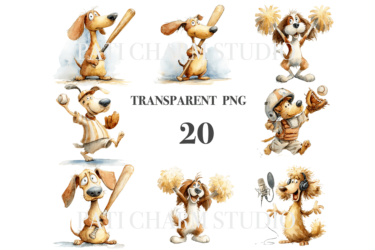20 Quirky Baseball Dog Clipart, a Decorative Illustration by Pati Charm Studio (Photo 3 of 8)