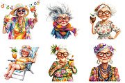 Funny Watercolor Old Lady Cruise Cli, an Illustration by DreamArtGraphic (Thumbnail 2 of 8)