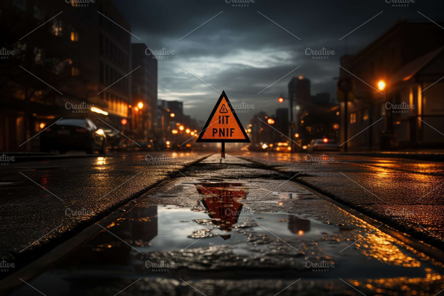 Black road sign standing in the cent, a Photo by SaroStock