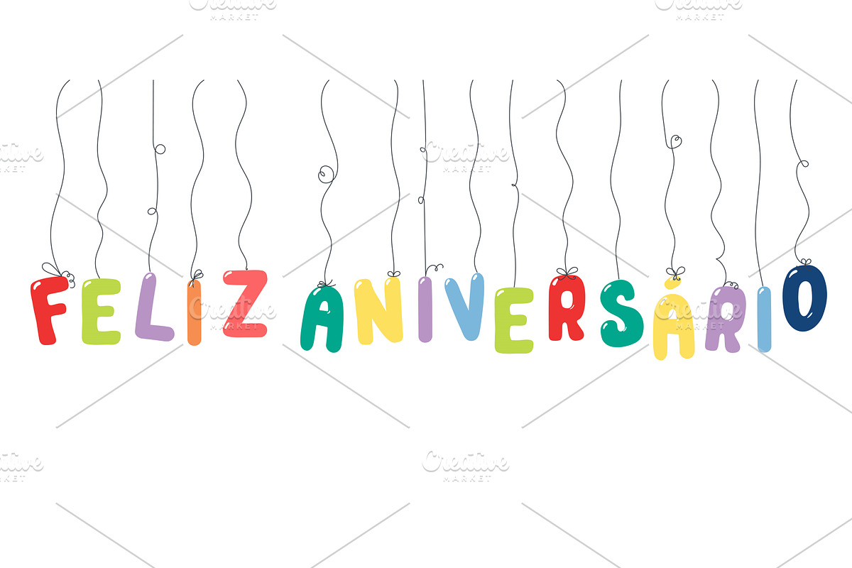 Happy Birthday Portuguese text, an Object Illustration by sceptical cactus