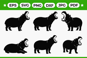 Hippo Silhouette Vector Bundle, an Object Graphic by Artonix