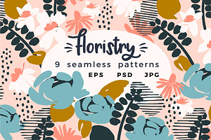 9 Floral Abstract Seamless Patterns.