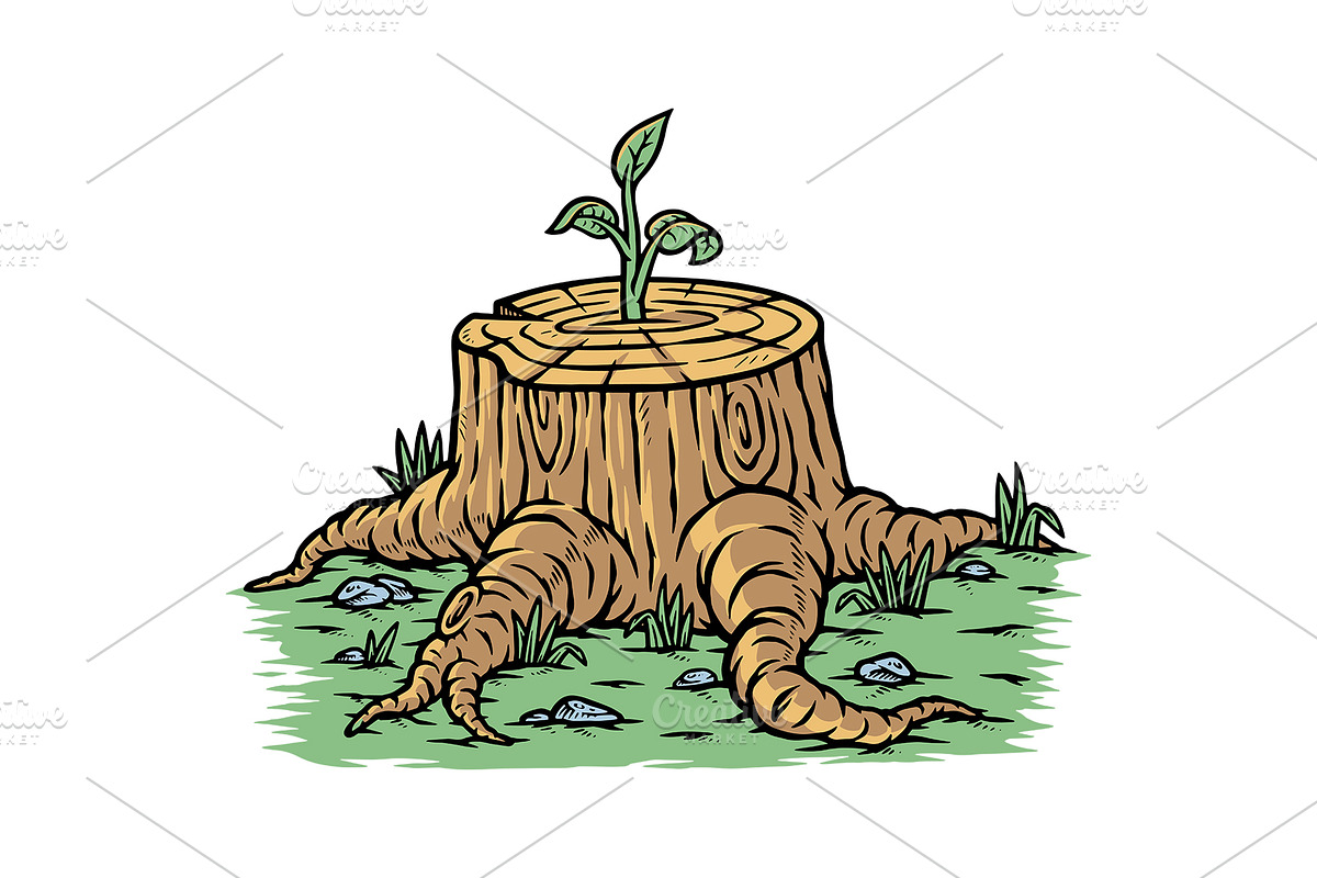 Plant growing out of a tree stump, an Illustration by gunaonedesign (Photo 1 of 4)