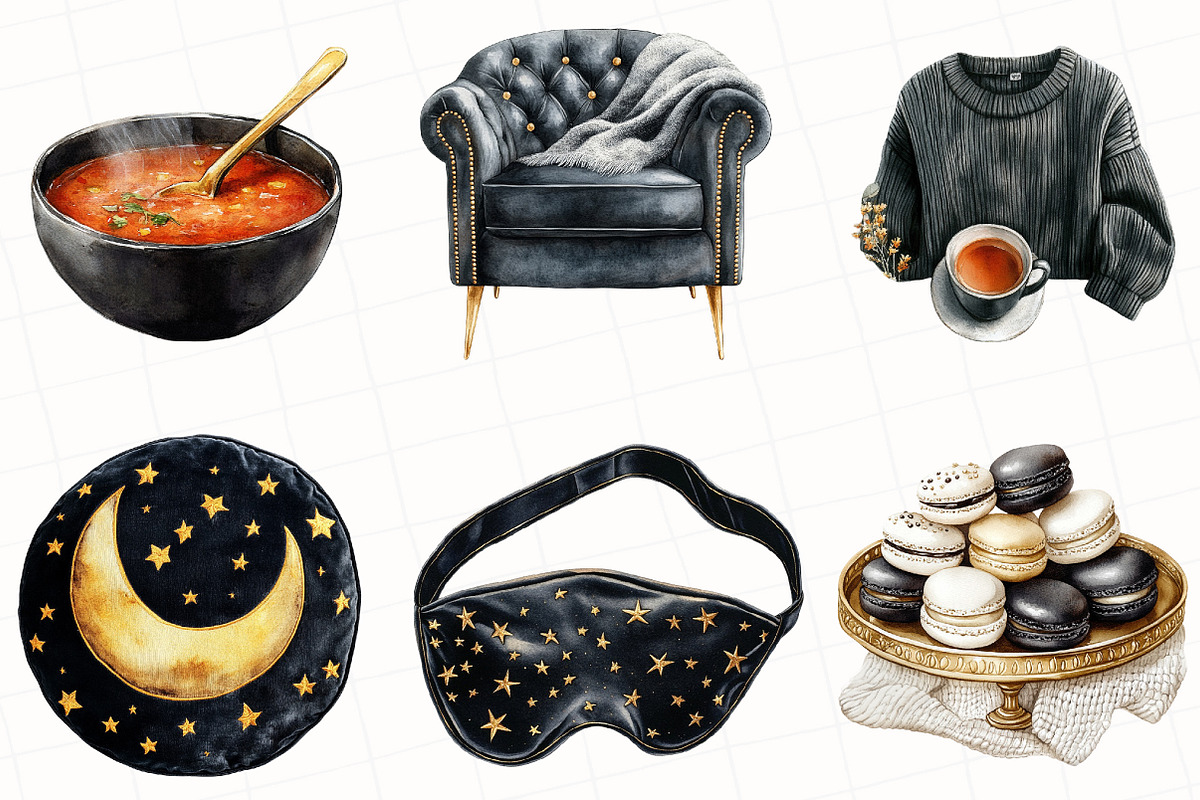 Watercolor Cozy Evening Clipart, an Illustration by OK Design (Photo 2 of 5)
