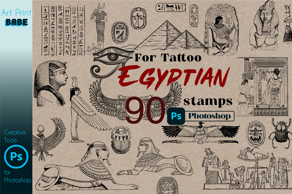 Photoshop Egyptian Brush Tattoo Art, a Brush Add-On by ArtPrintBabe (Photo 1 of 8)