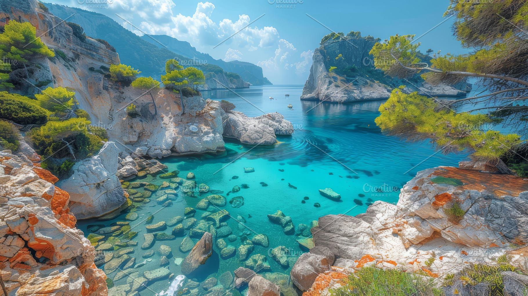 Stunning Spring View of Cameo Island, Greece with Turquoise Waters and Rocky Sh, a Photo by AS photostudio