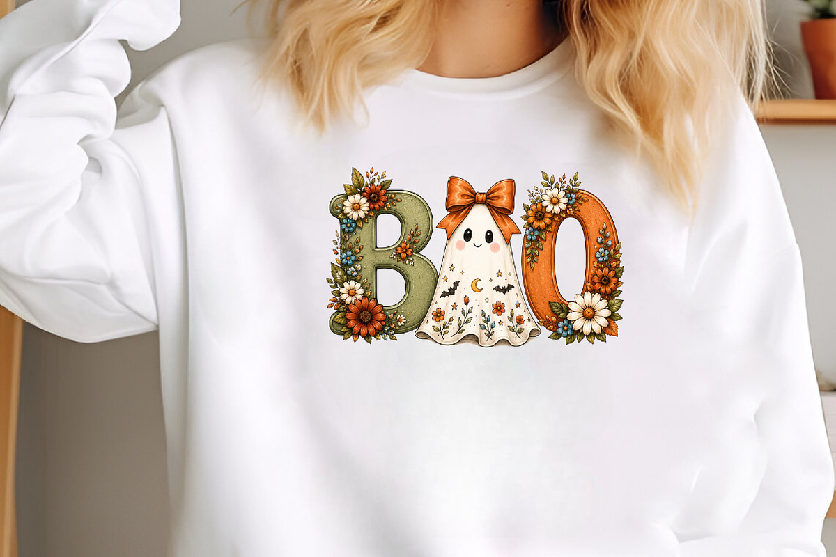 Floral Boo Ghost Halloween PNG, a Seasonal Illustration by CraftArtStudio (Photo 3 of 4)