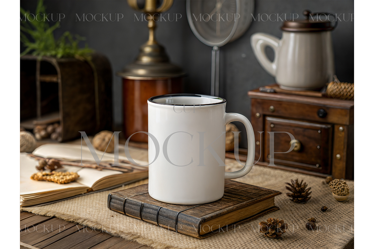 Vintage Cup Mockup on Wooden Desk, a Product Mockup by MockupWizard (Photo 1 of 3)