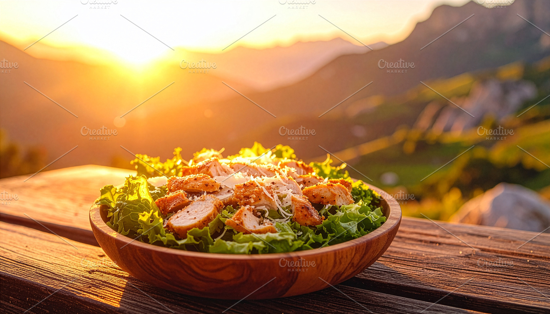 Fresh Caesar salad with romaine, croutons, and Parmesan, drizzled with creamy d, a Food & Drink Photo by DutchDigitalDesign